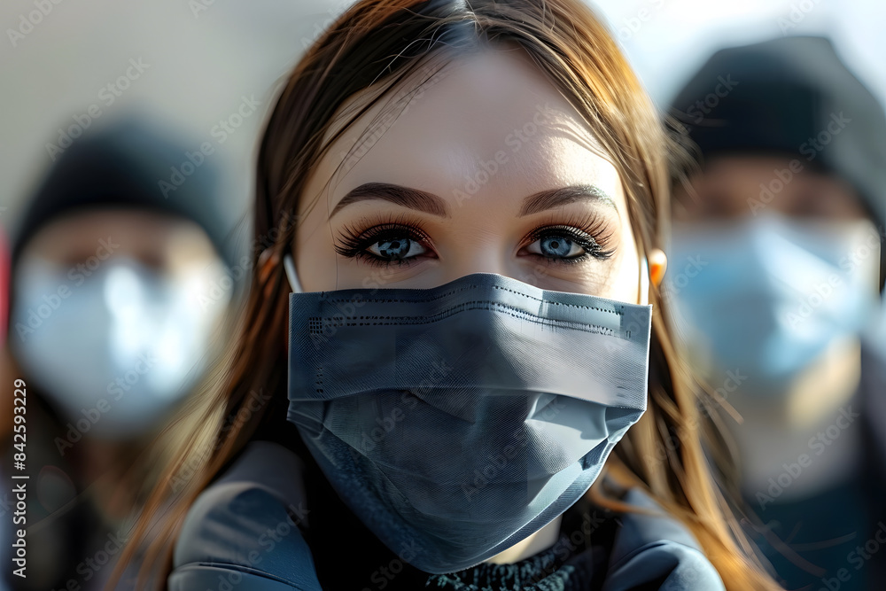 In public people wear face masks for safety health and community wellbeing. Concept Safety, Health, Community Wellbeing, Face Masks, Public Regulations In public people wear face masks for safety health and community wellbeing. Concept Safety, Health, Community Wellbeing, Face Masks, Public Regulations