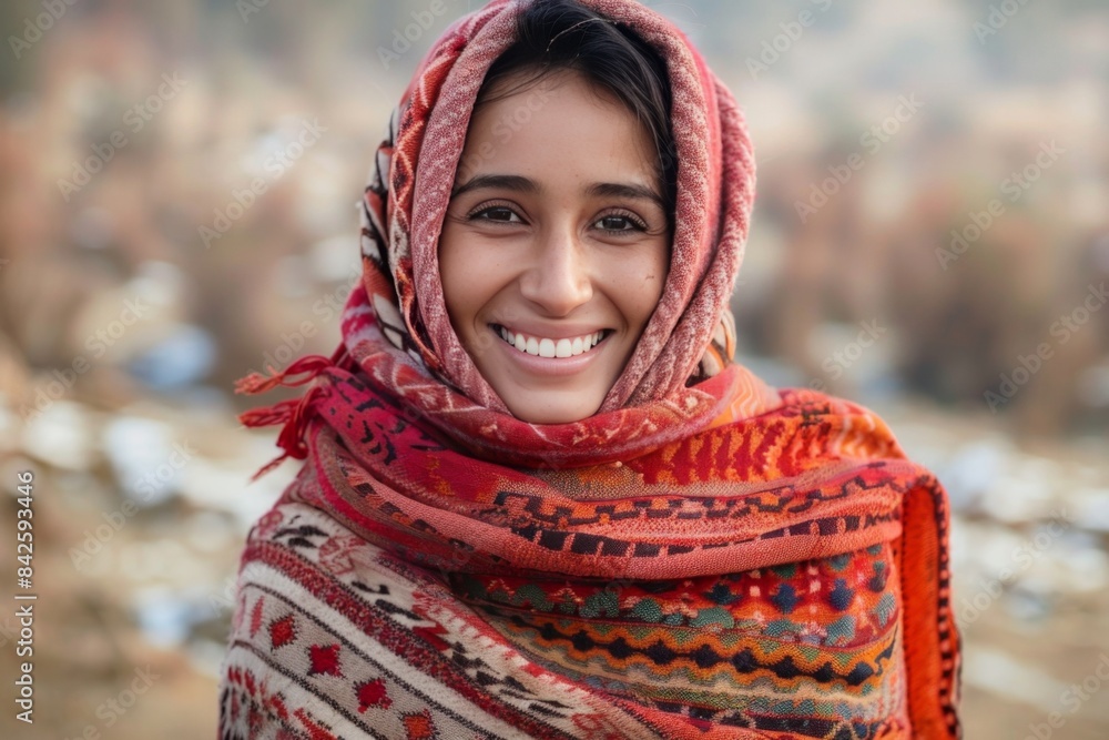 Smiling Woman in Colorful Scarf Smiling Woman in Colorful Scarf