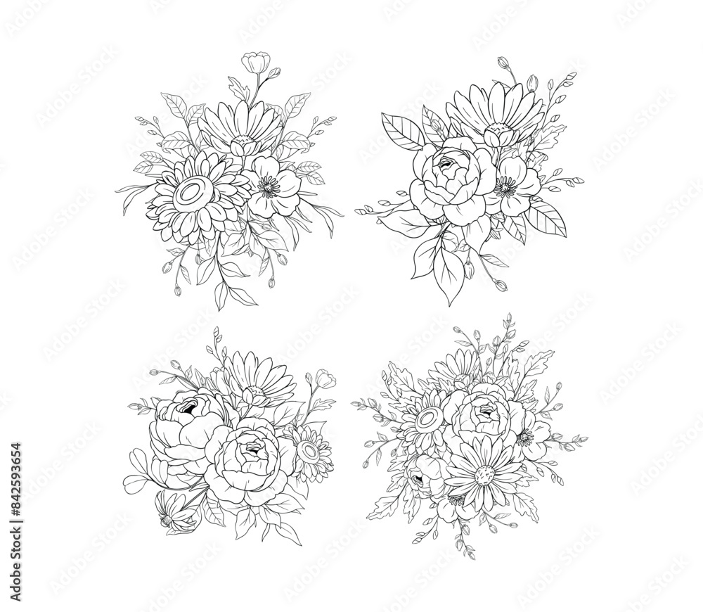 Hand Drawn Flower Bouquet Arrangement Hand Drawn Flower Bouquet Arrangement
