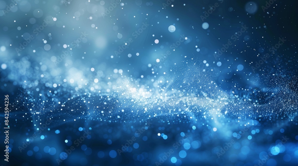 Fototapeta premium Abstract Blue Background with Bokeh Lights and Sparkling Dust Particles