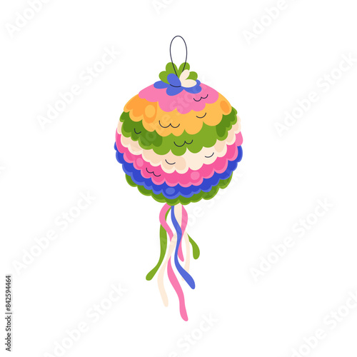 Pinata paper ball, Mexican holiday toy. Colorful traditional decoration for C...