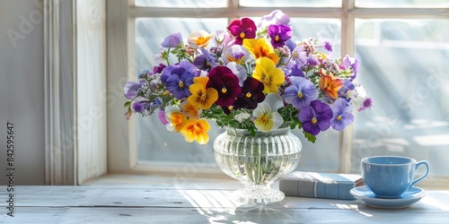 purple and blue pansies glass crystal vase  ai