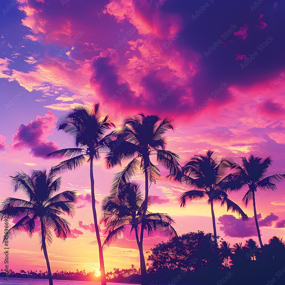 Sunset and Palm Trees Summer. Sunset and Palm Trees Summer.