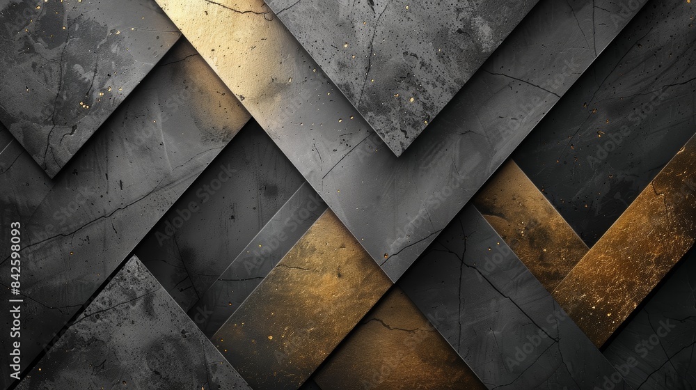Abstract Background with Geometric Shapes in Black and Gold with a Textured Concrete Look Abstract Background with Geometric Shapes in Black and Gold with a Textured Concrete Look