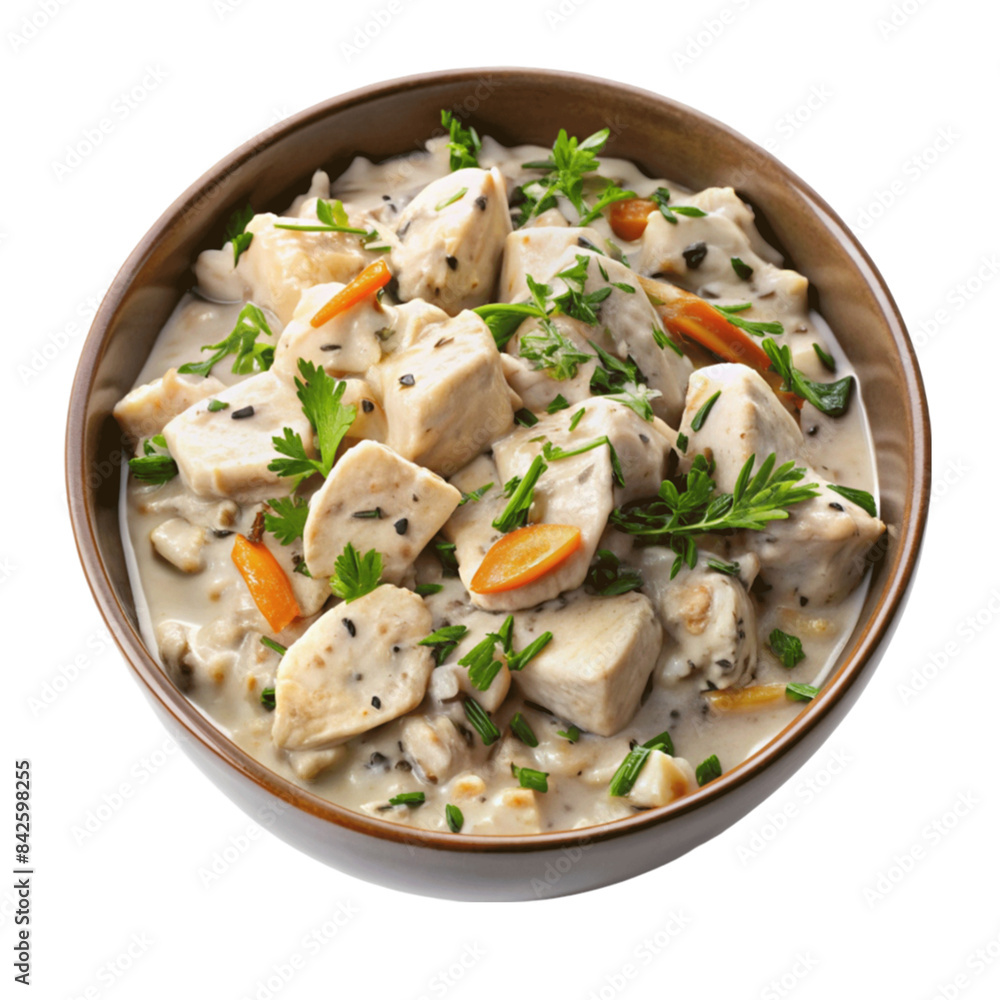 A bowl of creamy chicken and wild rice soup. isolated on Transparent background. A bowl of creamy chicken and wild rice soup. isolated on Transparent background.