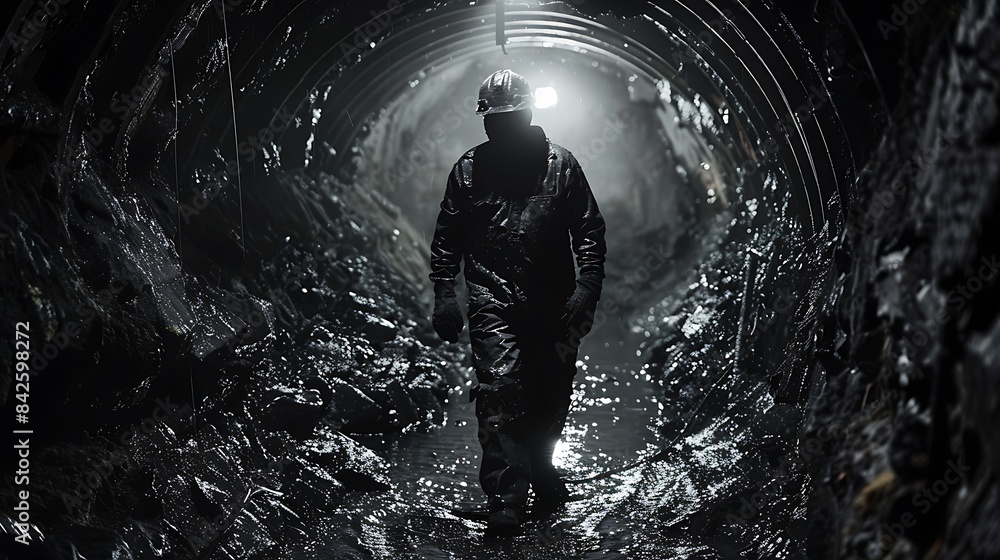 Obraz premium Emerging from the Depths: Portrait of a Determined Miner Resurfacing from the Earth