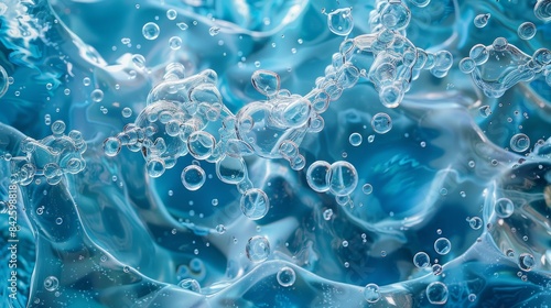 Abstract Macro Photography of Water Bubbles and Ripples in a Turquoise Blue Liquid