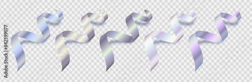 Silver holographic metallic confetti or ribbons isolated on transparent background