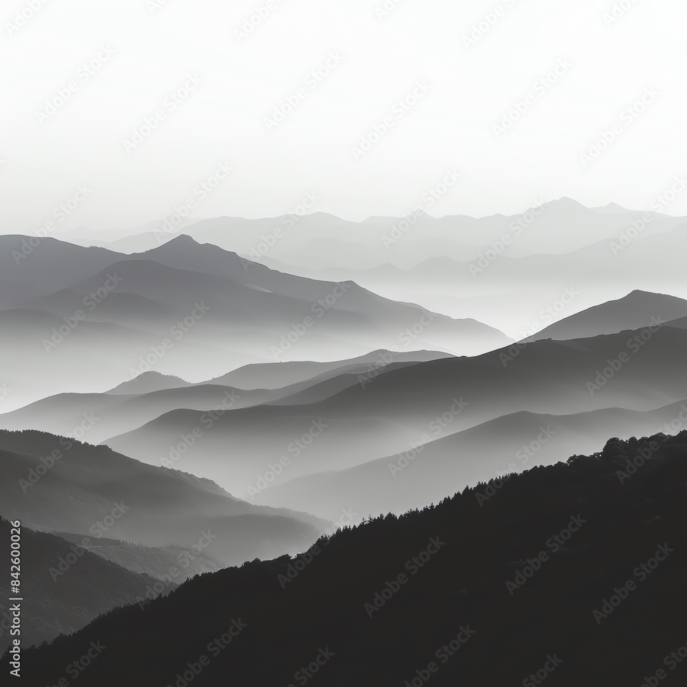 Fototapeta premium Monochrome mountains, silhouette, wide lens, subtle shades for serene wallpaper