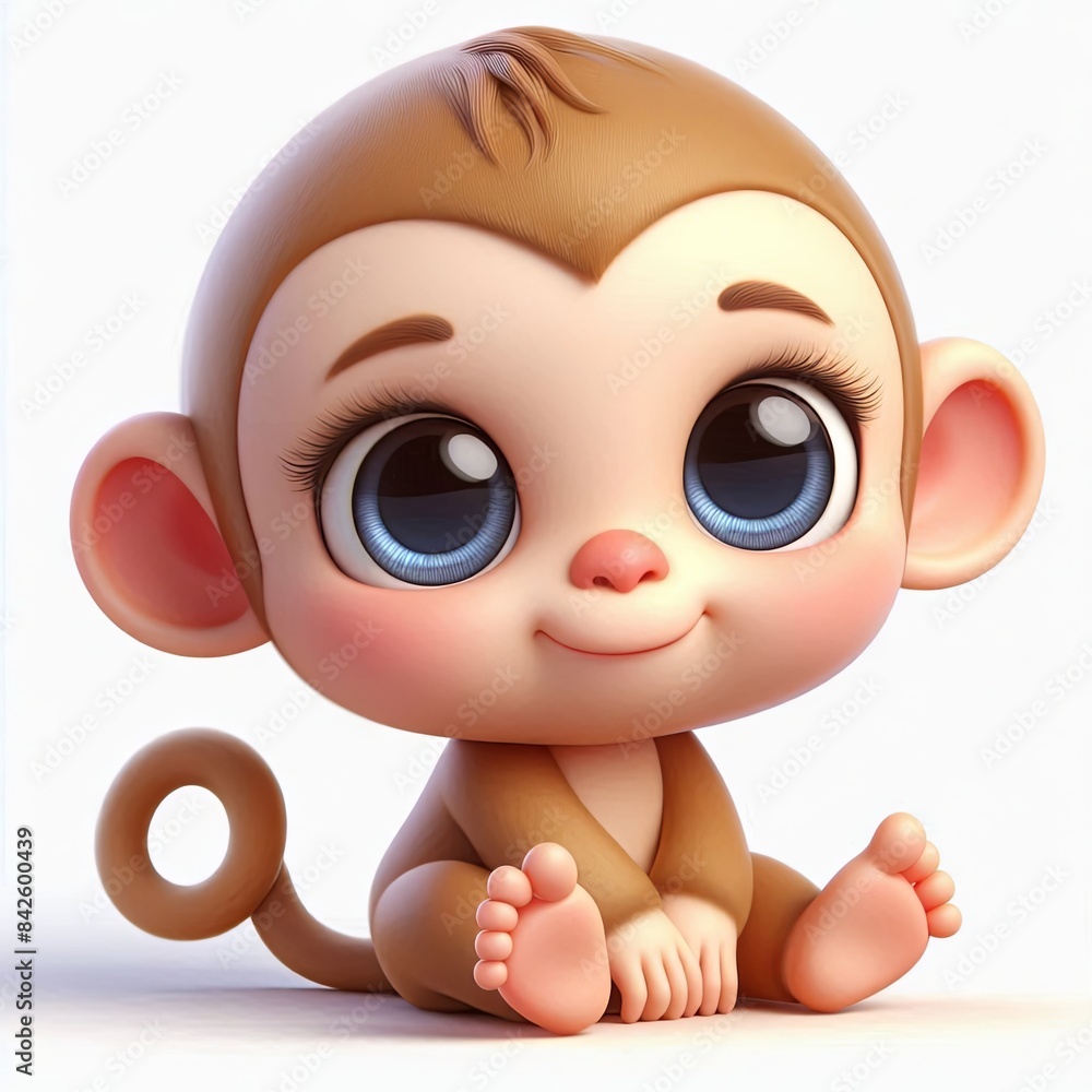 cute baby monkey sitting cartoon ,3d Generative AI cute baby monkey sitting cartoon ,3d Generative AI