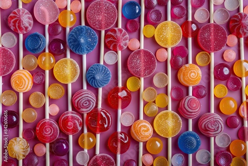 Colorful lollipops and different colored round candy. Ai generative