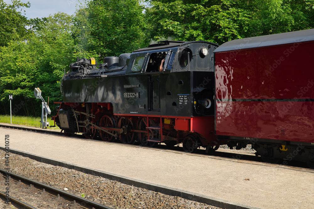 Mecklenburgische Bäderbahn, Zug, Dampflok, Kleinbahn Molli, Bahnhof Ostseebad Heiligendamm, Mecklenburg Vorpommern, Deutschland Mecklenburgische Bäderbahn, Zug, Dampflok, Kleinbahn Molli, Bahnhof Ostseebad Heiligendamm, Mecklenburg Vorpommern, Deutschland