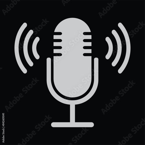 The microphone brown icon isolated on a black background. Logo, application, user interface. Trendy Podcast radio icon. Studio microphone table broadcast. Recording Studio. Voice vector icon. 