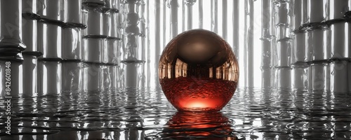 there is a red vase with a golden egg in it