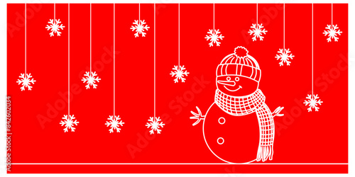 vector snowman and snowflakes on a red background