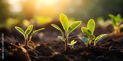 Vibrant young plants against sunny background symbolize business growth and success. Concept Business Growth, Vibrant Plants, Sunny Background, Success Symbolism, Young Plants