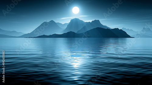 A beautiful blue ocean with a large moon reflecting on the water