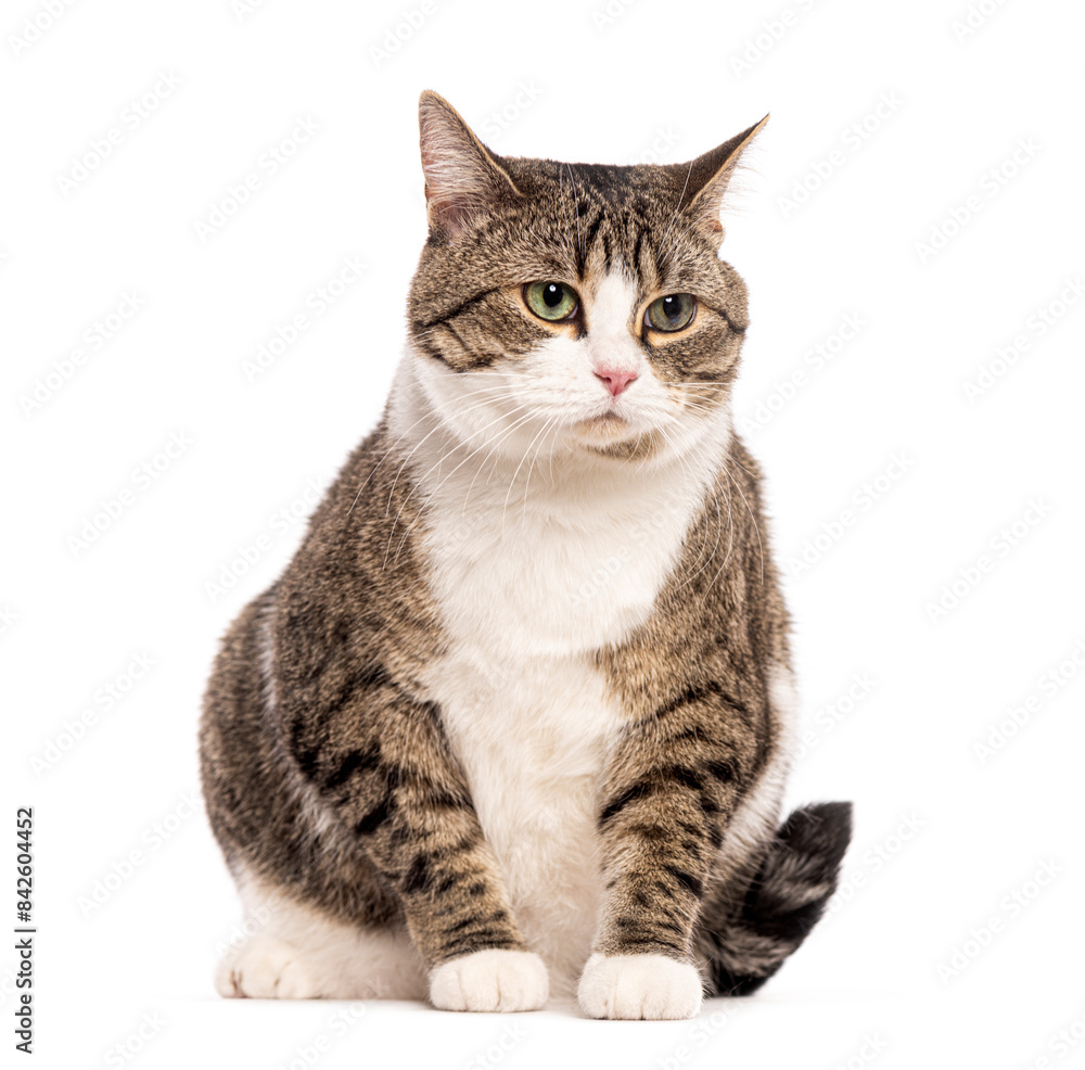 Fototapeta premium Large european shorthair cat sitting and looking at the camera