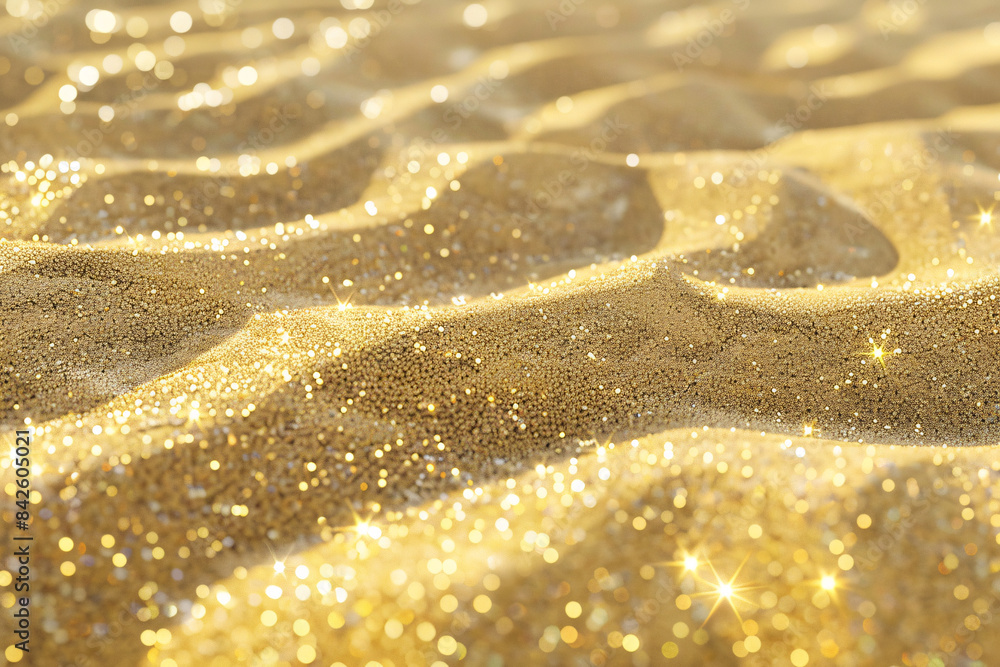 Obraz premium Golden sand with sparkling texture and shimmering light reflection creating a luxurious and radiant appearance