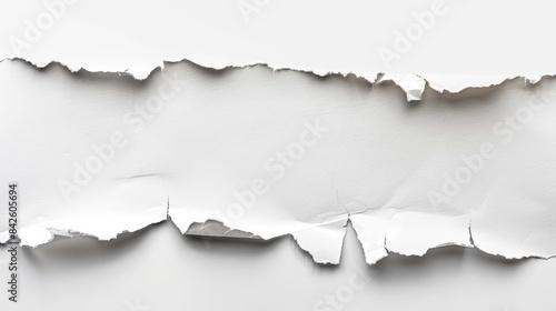 Close up image of a torn white piece of paper with space for text Isolated torn paper on white background with clipping path