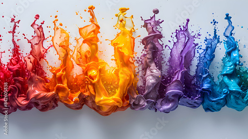 A burst of vibrant color splashes forming a lively composition on a pristine white background
