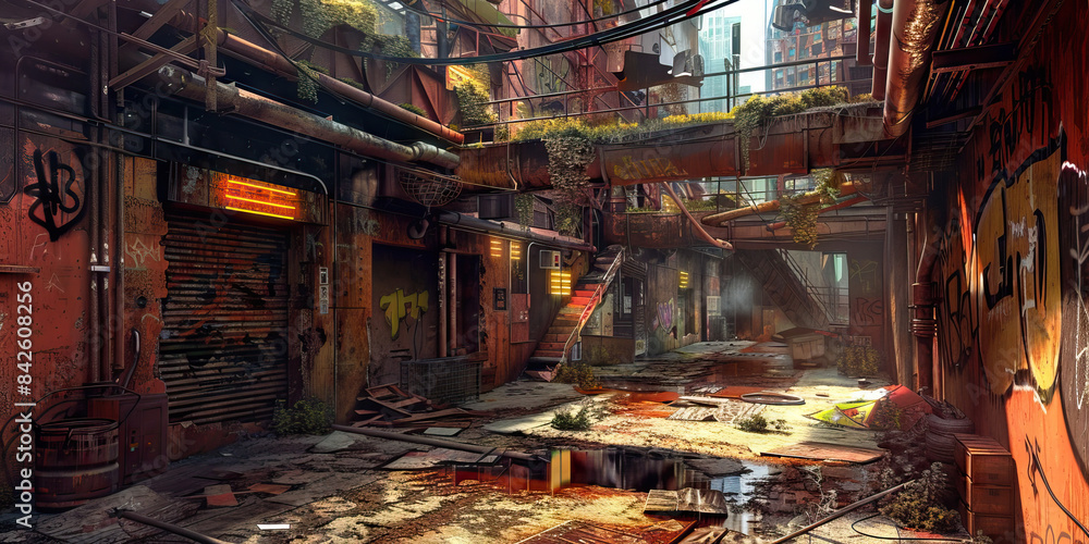 Rusty Remnants: The Legacy of Scrap City - The legacy of a city built from rusted remnants, symbolizing the resilience Rusty Remnants: The Legacy of Scrap City - The legacy of a city built from rusted remnants, symbolizing the resilience