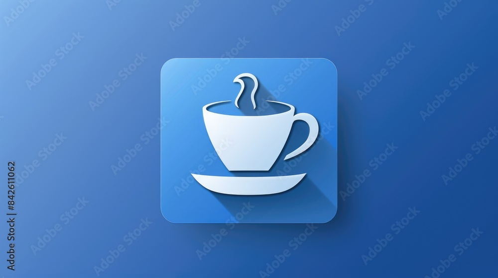 Isolated Coffee Cup Icon on Blue Background with Tea Cup and Hot Drink Symbol Blue Square Button Included Isolated Coffee Cup Icon on Blue Background with Tea Cup and Hot Drink Symbol Blue Square Button Included