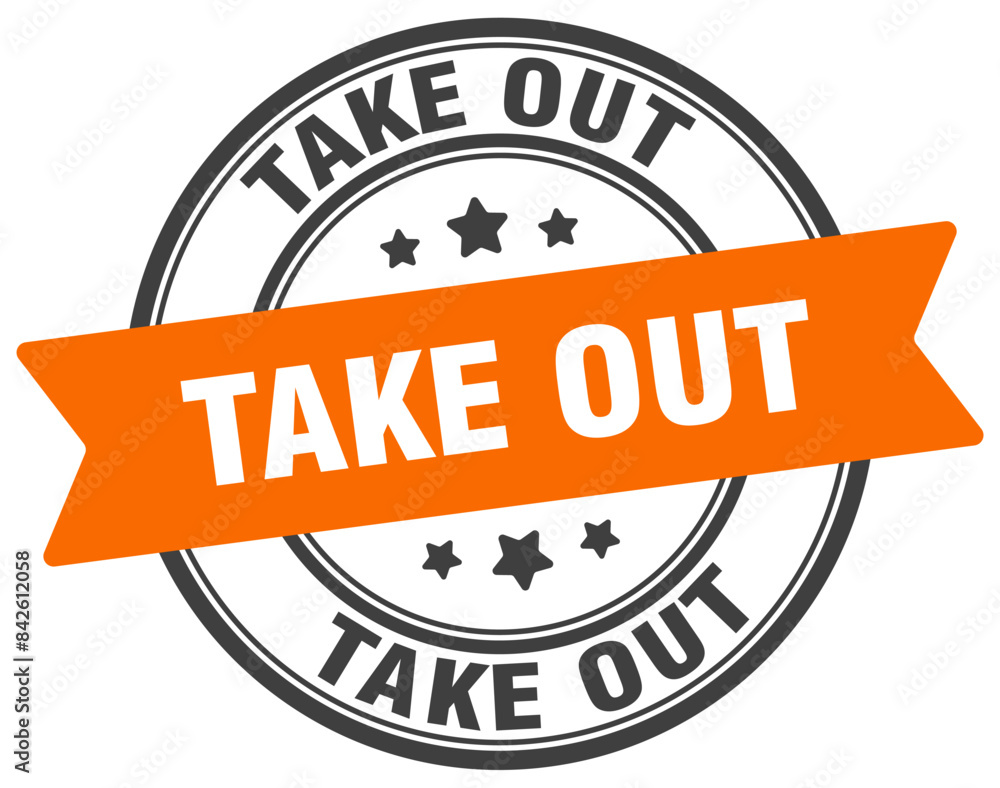 take out stamp. take out label on transparent background. round sign take out stamp. take out label on transparent background. round sign