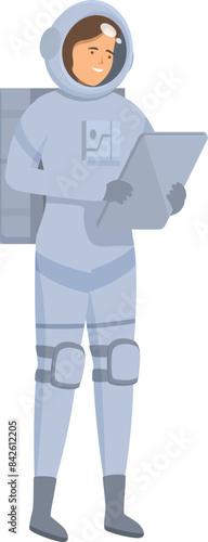 Space explorer is using a tablet, showcasing the role of technology in space exploration