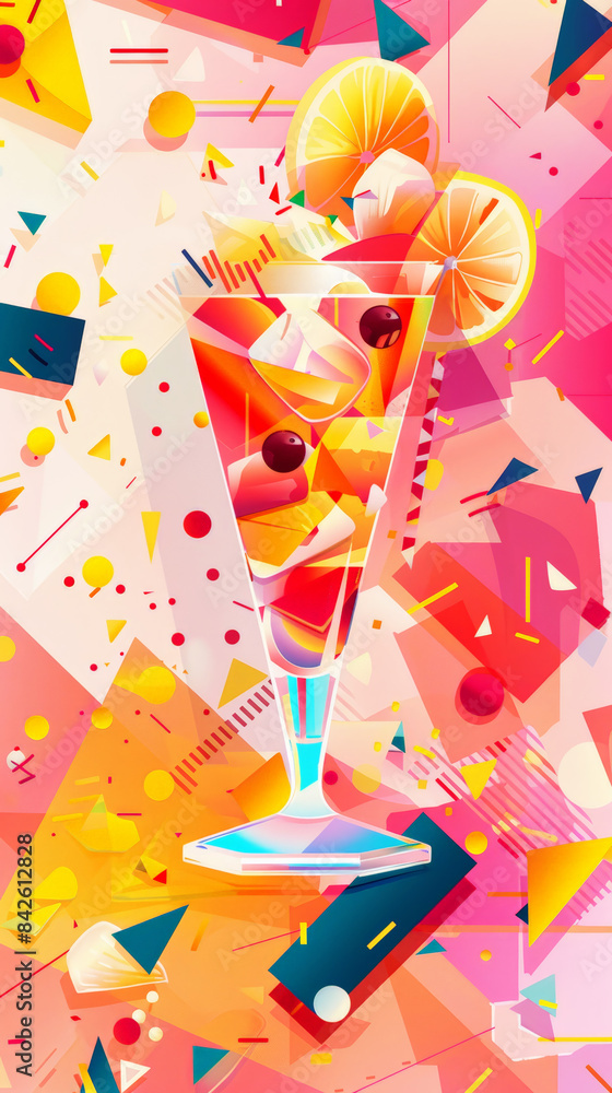 Fashion summer cocktail geometric pattern background, advertising template. Generative AI Fashion summer cocktail geometric pattern background, advertising template. Generative AI