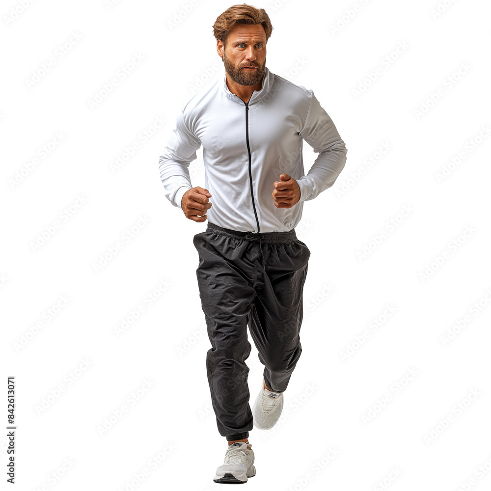 Man Running in Athletic Gear with Focused Expression. This image captures the essence of determination and fitness, perfect for promoting active lifestyles and sports Man Running in Athletic Gear with Focused Expression. This image captures the essence of determination and fitness, perfect for promoting active lifestyles and sports
