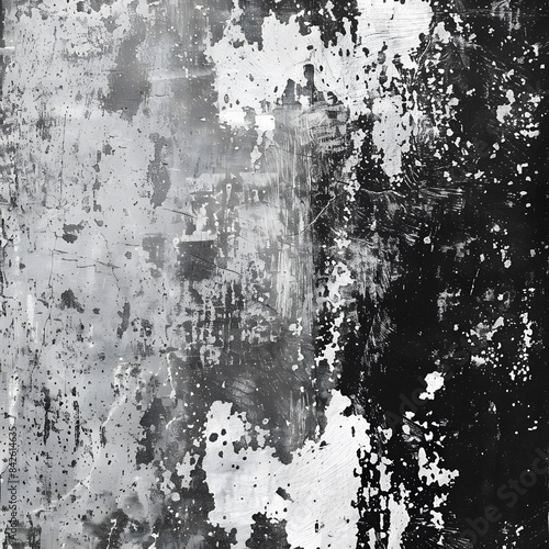 A black and white photo of a white background with black splatters of paint