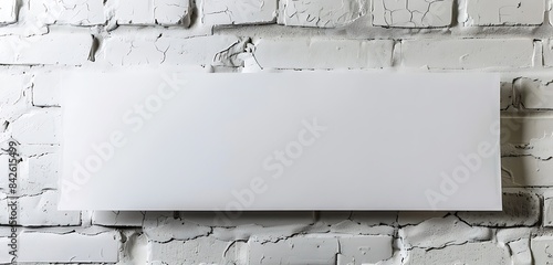 Extra-long white paper mockup on a white brick wall, clean and simple for corporate messages. photo