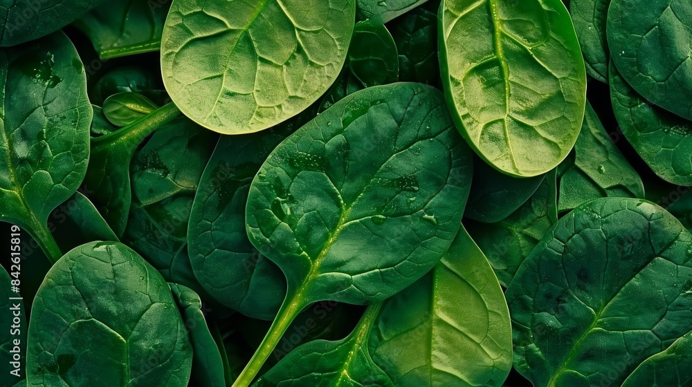 Fresh vibrant green spinach leaves texture closeup Fresh vibrant green spinach leaves texture closeup