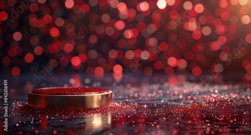 Red Glitter Background With Gold Podium