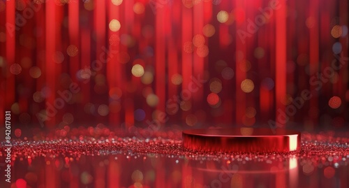 Red And Gold Glitter Background With A Circular Platform