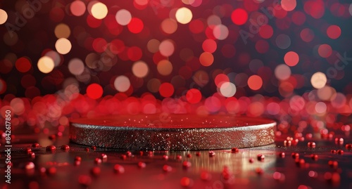 Red Glitter Background With Gold Podium