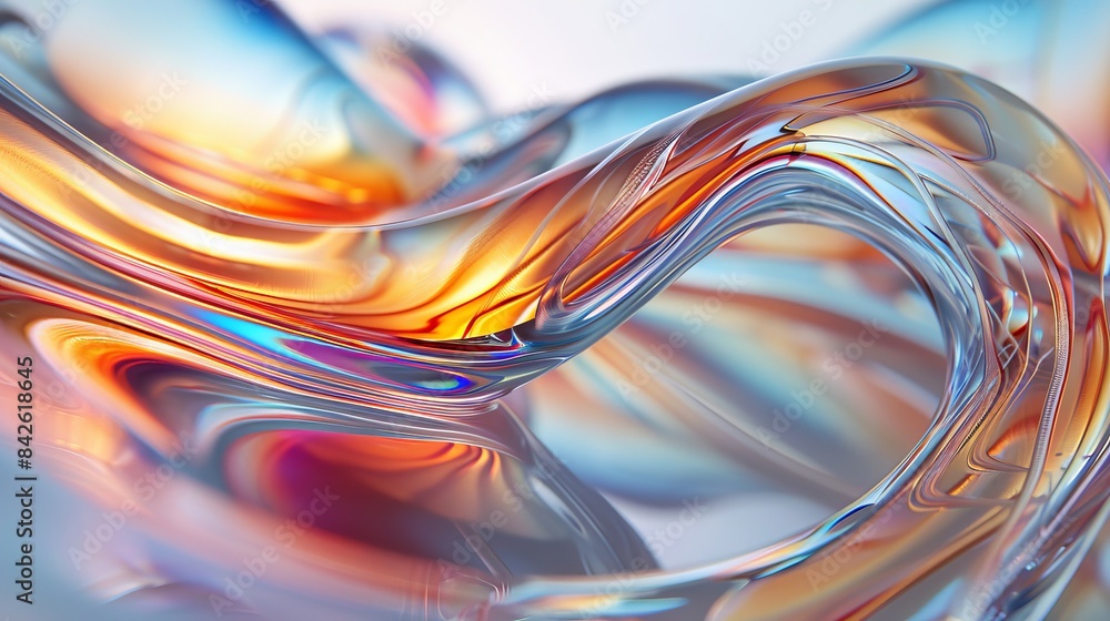 Ribbed Object macro, 3d, glass organic forms, close-up ribbed glass object, depth of ...