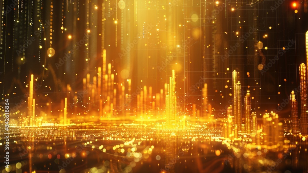 Obraz premium Price Trend Chart Special Effects Light Sci Fi Style Front View gold 