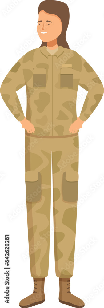Confident female soldier is standing with her hands on her hips, ready to serve and protect her country Confident female soldier is standing with her hands on her hips, ready to serve and protect her country
