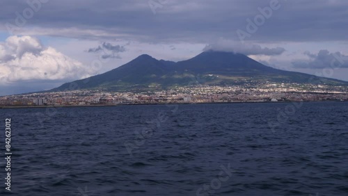 View towards Vesuvius seen from the Gulf of Naples  in Italy