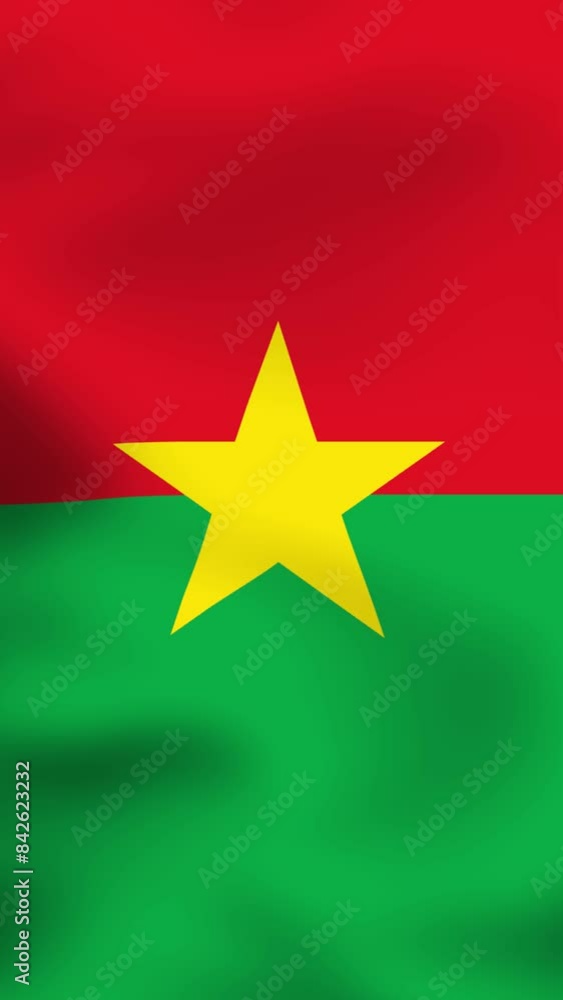 Vertical, portrait, waving national flag of Burkina Faso. Smooth animation with highly detailed, realistic animated background for social media, screens smartphone. Official colors, cloth motion Vertical, portrait, waving national flag of Burkina Faso. Smooth animation with highly detailed, realistic animated background for social media, screens smartphone. Official colors, cloth motion