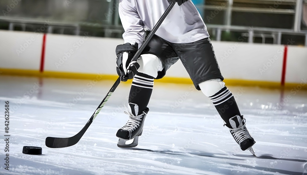 Obraz premium Hockey Player on Ice With Stick