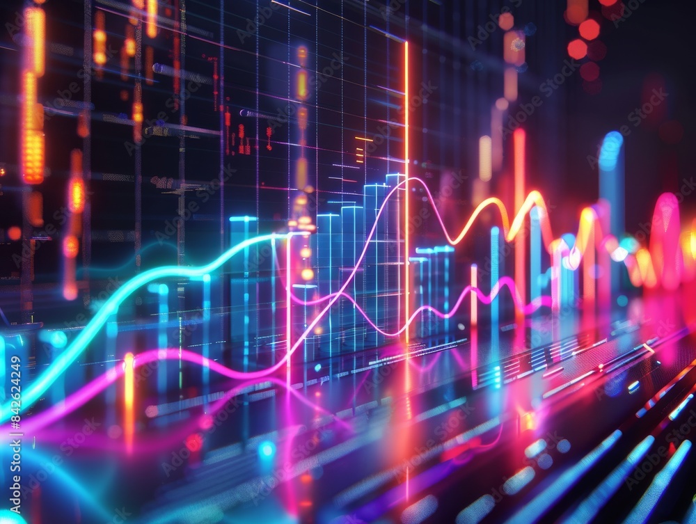 Neon Tech Design Of A Graph Going Up stock image, graphical desgin, 