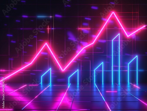Neon Tech Design Of A Graph Going Up stock image, graphical desgin, 