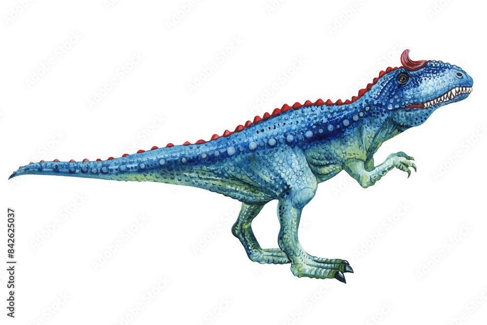 Naklejka premium Realistic dinosaur isolated on background. Hand painted watercolor dinosaur illustration Cute Dino Jurassic period