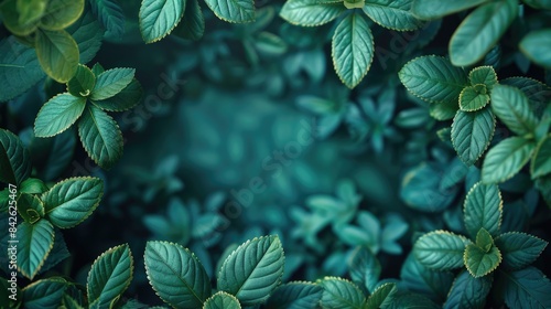 Vibrant green background, neon leaves, plants edge frame 