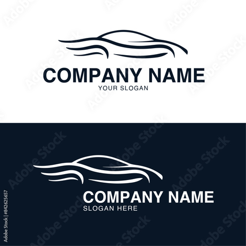 Premium logo design template for car agencies rental companies, and car garage made with fine line vector car illustration