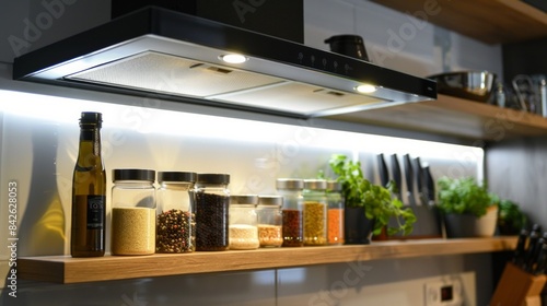 Wallpaper Mural Elegant kitchen interior with modern range hood over cooktop and stylish furniture Torontodigital.ca