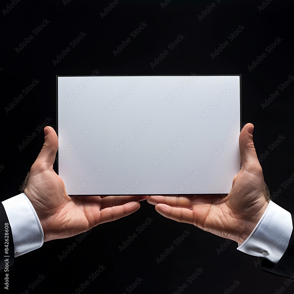 Precise detail shot of a medium-sized white board held in male hands. Precise detail shot of a medium-sized white board held in male hands.